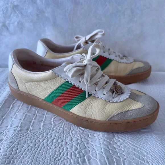 Gucci Leather Web Stripe Sneakers, tennis shoes , athletic wear– Yellow Size 39. - Picture 8 of 13